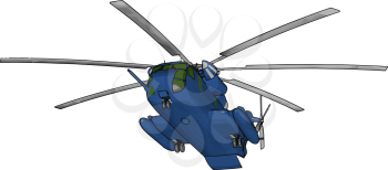 3D vector illustration on white background of a blue military helicopter