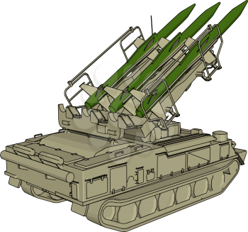 3D vector illustration on white background of a military missile tank