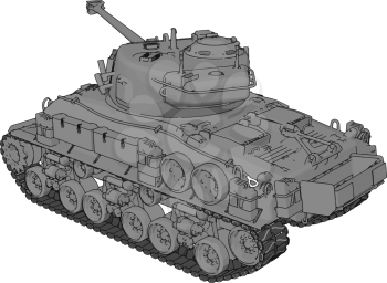 3D vector illustration on white background of a gray military tank