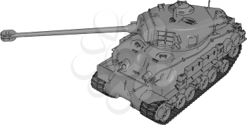 3D vector illustration on white background of a gray military tank
