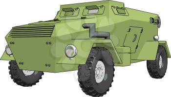 3D vector illustration on white background of a green armoured military vehicle