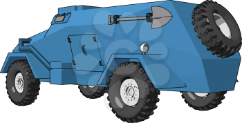 3D vector illustration on white background of a blue armoured military vehicle