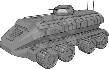 3D vector illustration on white background of a gray armoured military vehicle