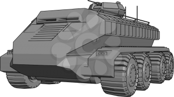 3D vector illustration on white background of a gray armoured military vehicle