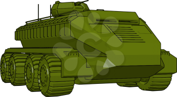 3D vector illustration on white background of a green armoured military vehicle