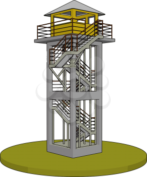 3D vector illustration on white background  of a watch tower