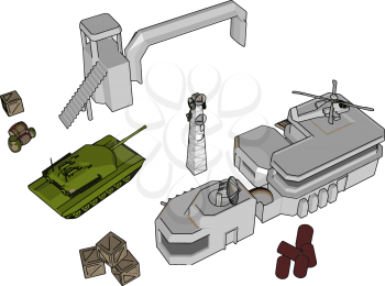 3D vector illustration on white background  of a military base