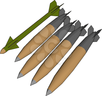 3D vector illustration on white background  of various army missiles