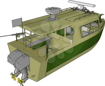3D vector illustration on white background of a green military boat