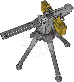 3D vector illustration on white background of a military missile machine gun