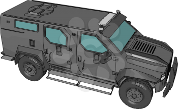 3D vector illustration on white background of a grey armed military vehicle