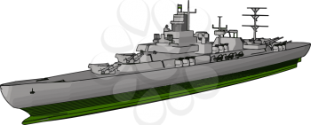 3D vector illustration side view of a military war ship on a white background