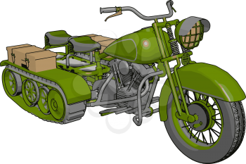 3D vector illustration on white background  of a military motorcycle with caterpillar tracks