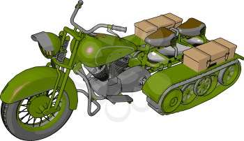 3D vector illustration on white background  of a military motorcycle with caterpillar tracks