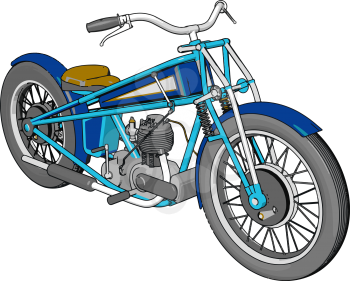 3D vector illustration of a blue vintage chopper motorcycle white background