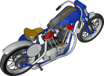 Blue vintage chopper motorcycle vector illustration on white background