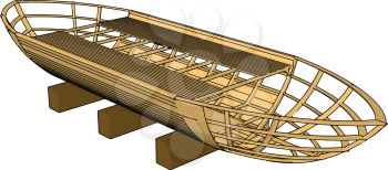 3D vector illustration on white backgroudn of  a brown wooden boat keel