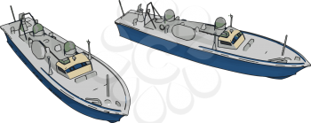 3D illustration of two blue army ships vector illustration on white background