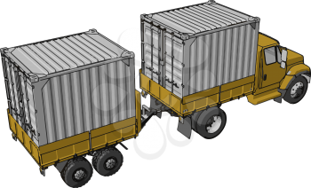 Simple vector illustration of an yellow container truck with trailer white background