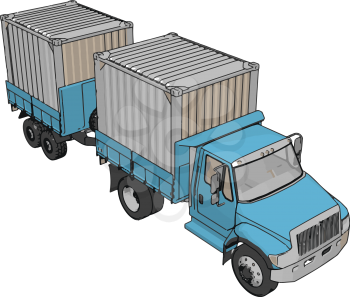 Blue  container truck with trailer vector illustration on white background