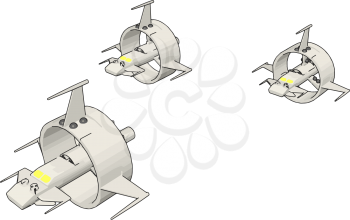 White round sci-fi battlecruisers vector illustration on white background