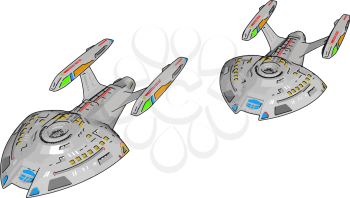 Colorful fantasy battle ship vector illustration on white background
