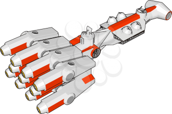 White and red fantasy spaceship vector illustration on white background