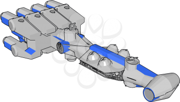 White and blue fantasy spaceship vector illustration on white background