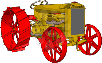 Red and yellow tractor vector illustration on white background