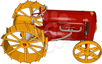 Red and yellow tractor vector illustration on white background