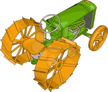 Green and yellow tractor vector illustration on white background