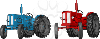 Blue and red tractor vector illustration on white background