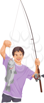 Vector illustration of teenage boy fishing.