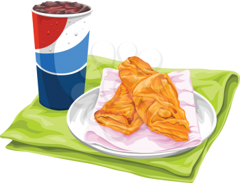 Vector illustration of fresh pastries with pepsi on napkin.
