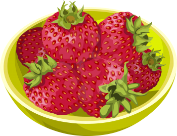 Vector illustration of fresh strawberries in bowl.