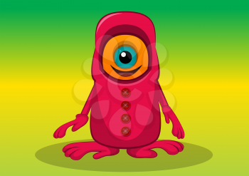 One-eyed Creature, Orange and Red Monster, Big Alien Eye, vector illustration