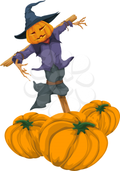 Vector illustration of halloween pumpkin totem witch.