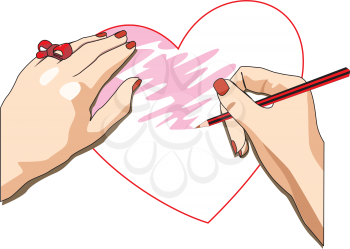 Message of love, coloring a paper heart, valentines, vector illustration
