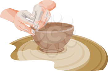 Vector illustration of hands making pottery.