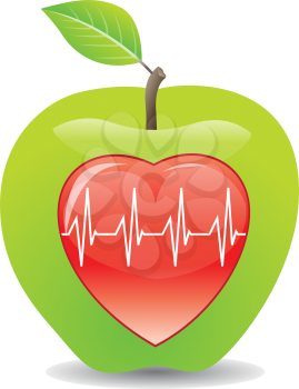 Green apple for a healthy heart, vector illustration