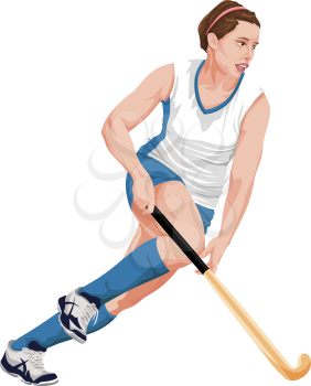Vector illustration of female hockey player in action.