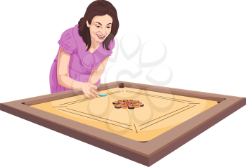 Vector illustration of woman playing carom game.