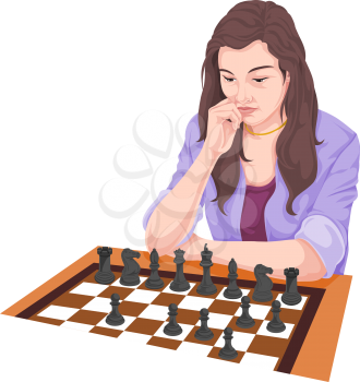 Vector illustration of woman playing chess.