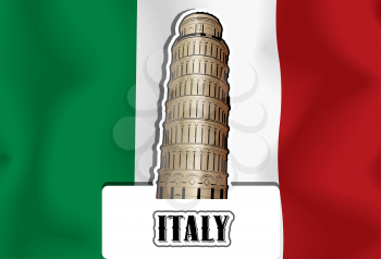 Italy, Italian flag, Leaning Tower of Pisa, vector illustration