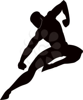 Martial Arts, Black Silhouette of a Man, Punching and Kicking, vector illustration