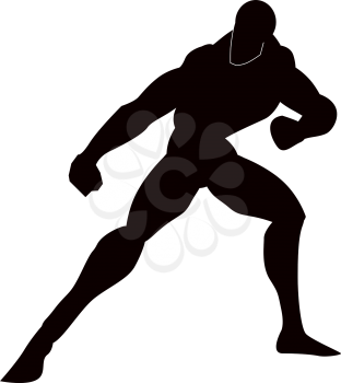 Martial Arts, Black Silhouette of a Man, Punching, Stance, vector illustration