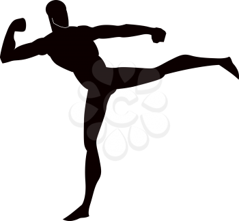 Martial Arts, Black Silhouette of a Man, Kicking, vector illustration
