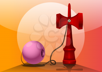 Kendama, Red Ken, Pink Ball, vector illustration