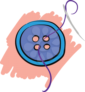 Needle blue button and purple thread vector illustration 