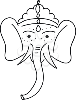 Black ganesha elephant drawing illustration vector on white background